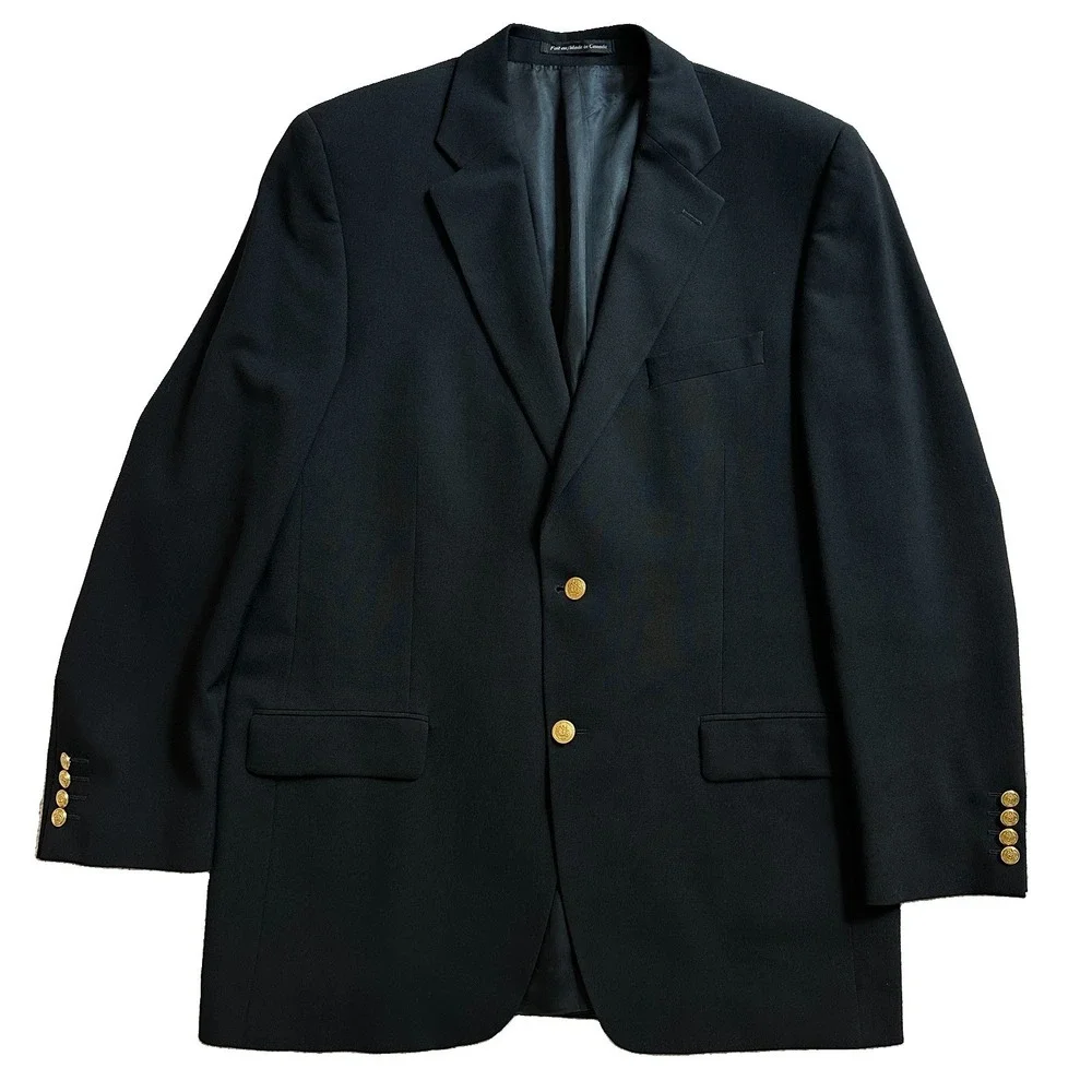 S Cohen Earl Montreal Blazer Jacket Men's 44L Black Sport Coat Gold Buttons Wool